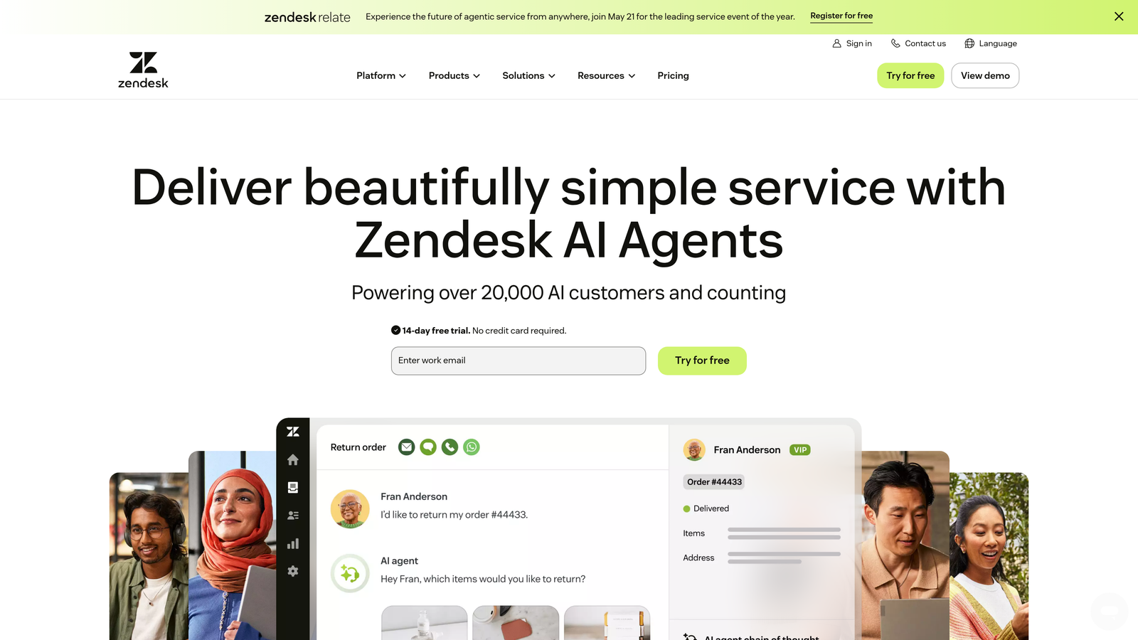 Screenshot of Zendesk website