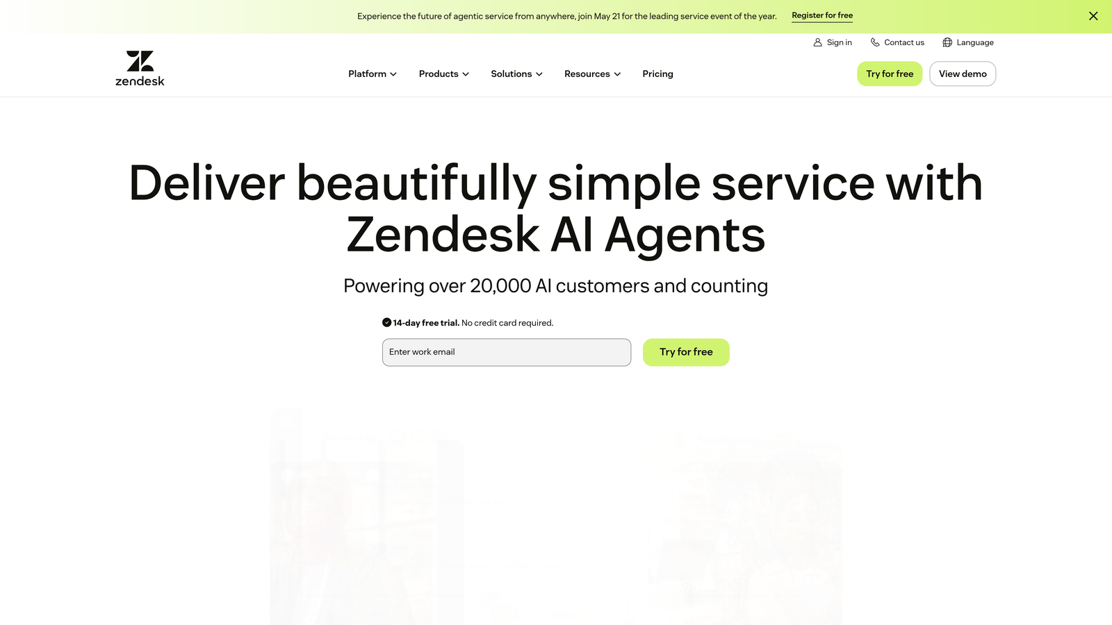 Screenshot of Zendesk website
