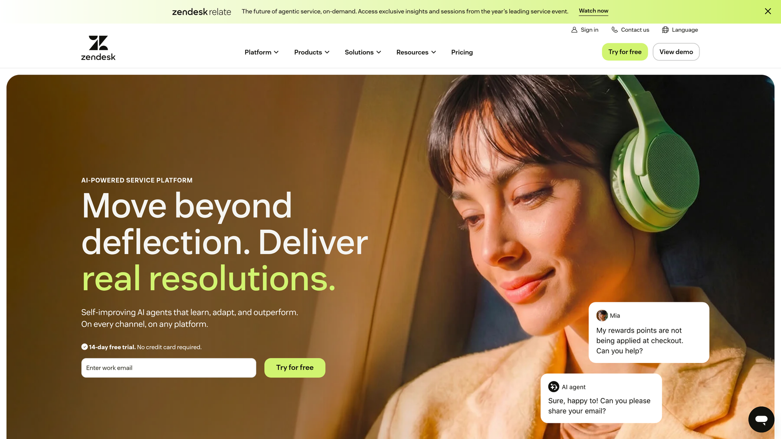 Screenshot of Zendesk website