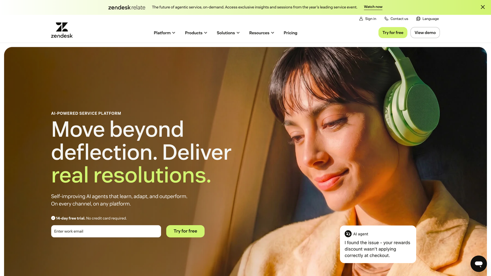 Screenshot of Zendesk website