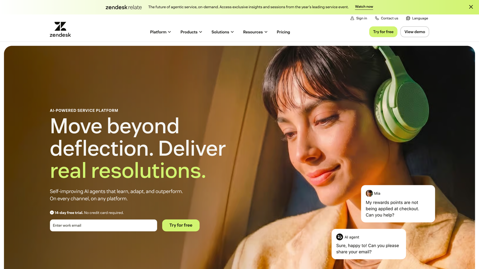 Screenshot of Zendesk website