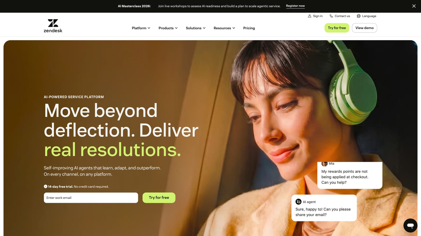 Screenshot of Zendesk website