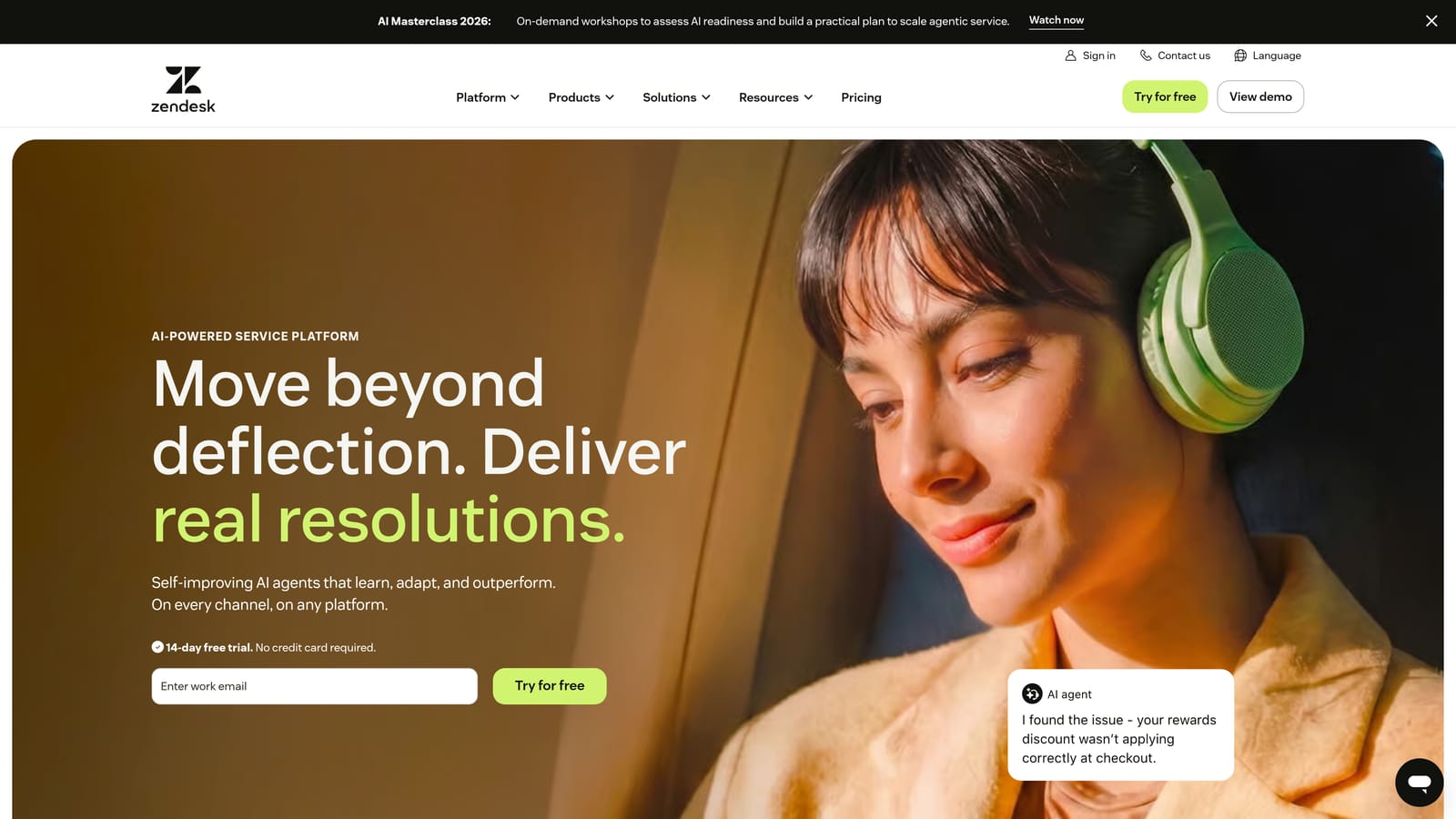 Screenshot of Zendesk website