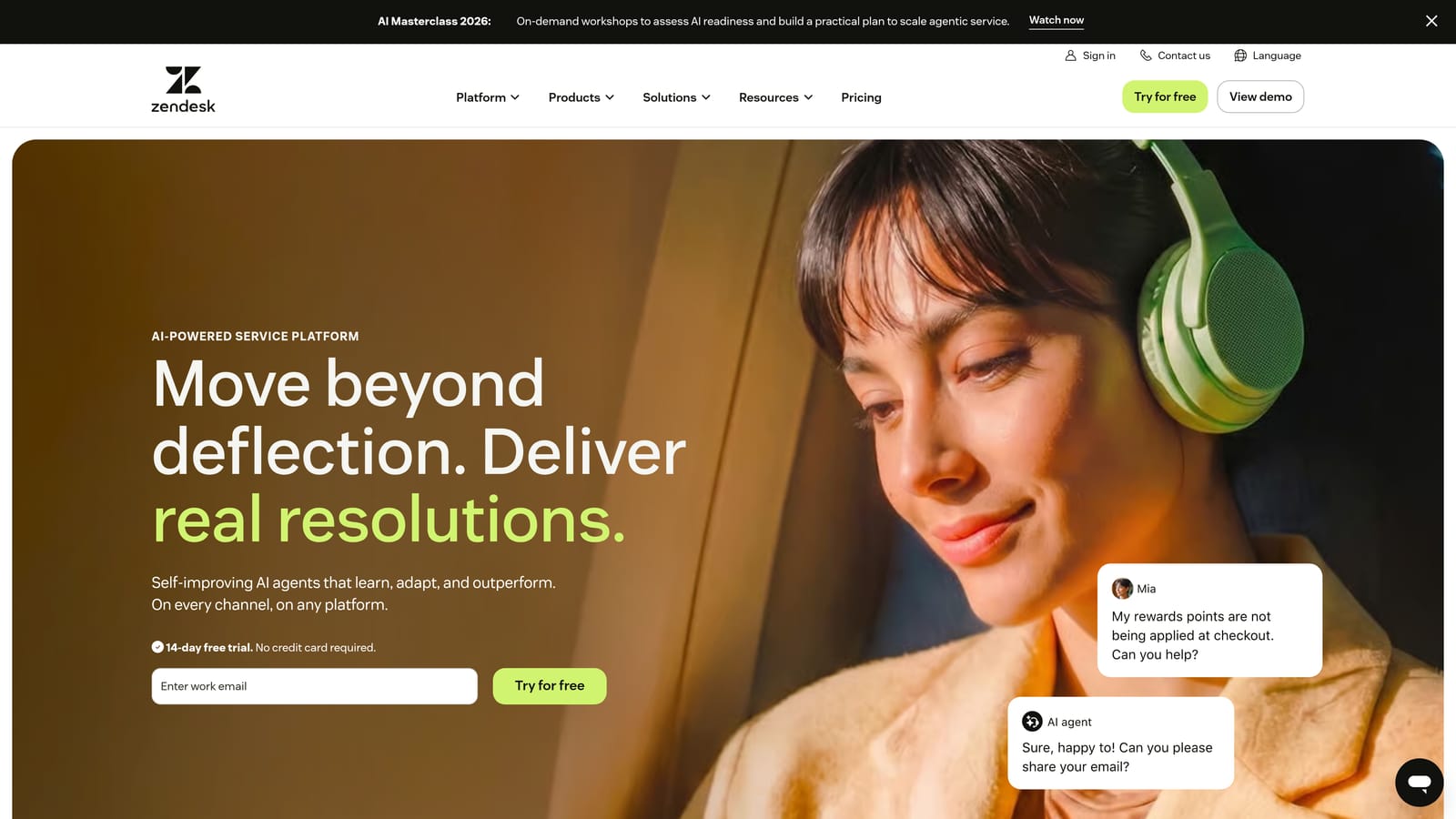 Screenshot of Zendesk website