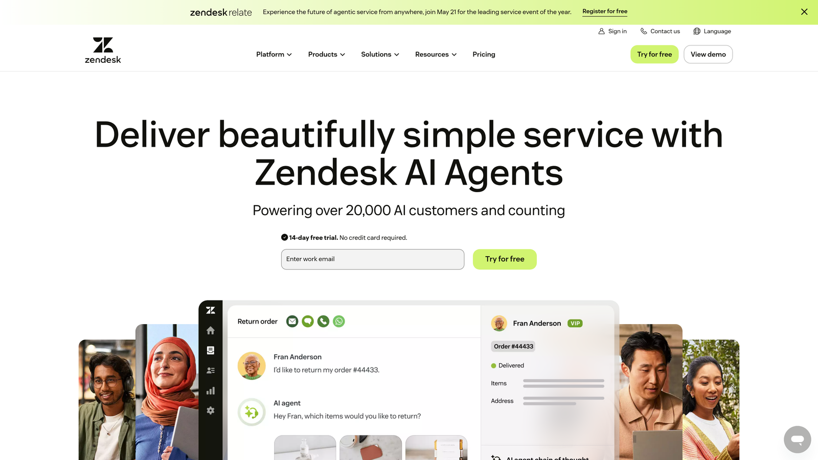 Screenshot of Zendesk Suite website