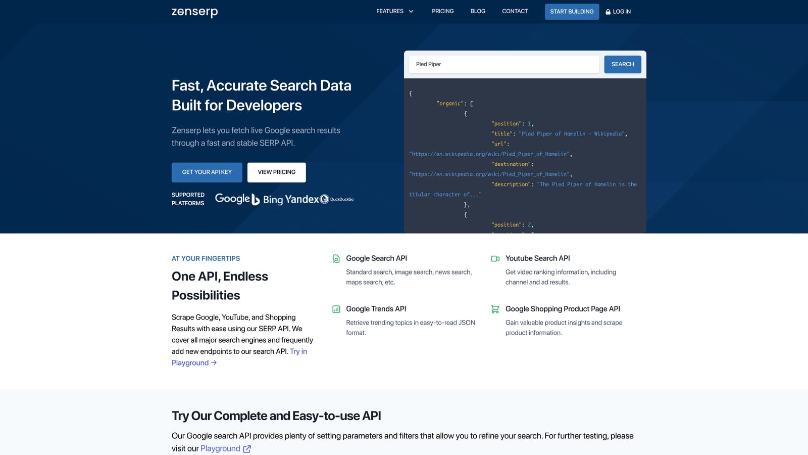 Screenshot of Zenserp website
