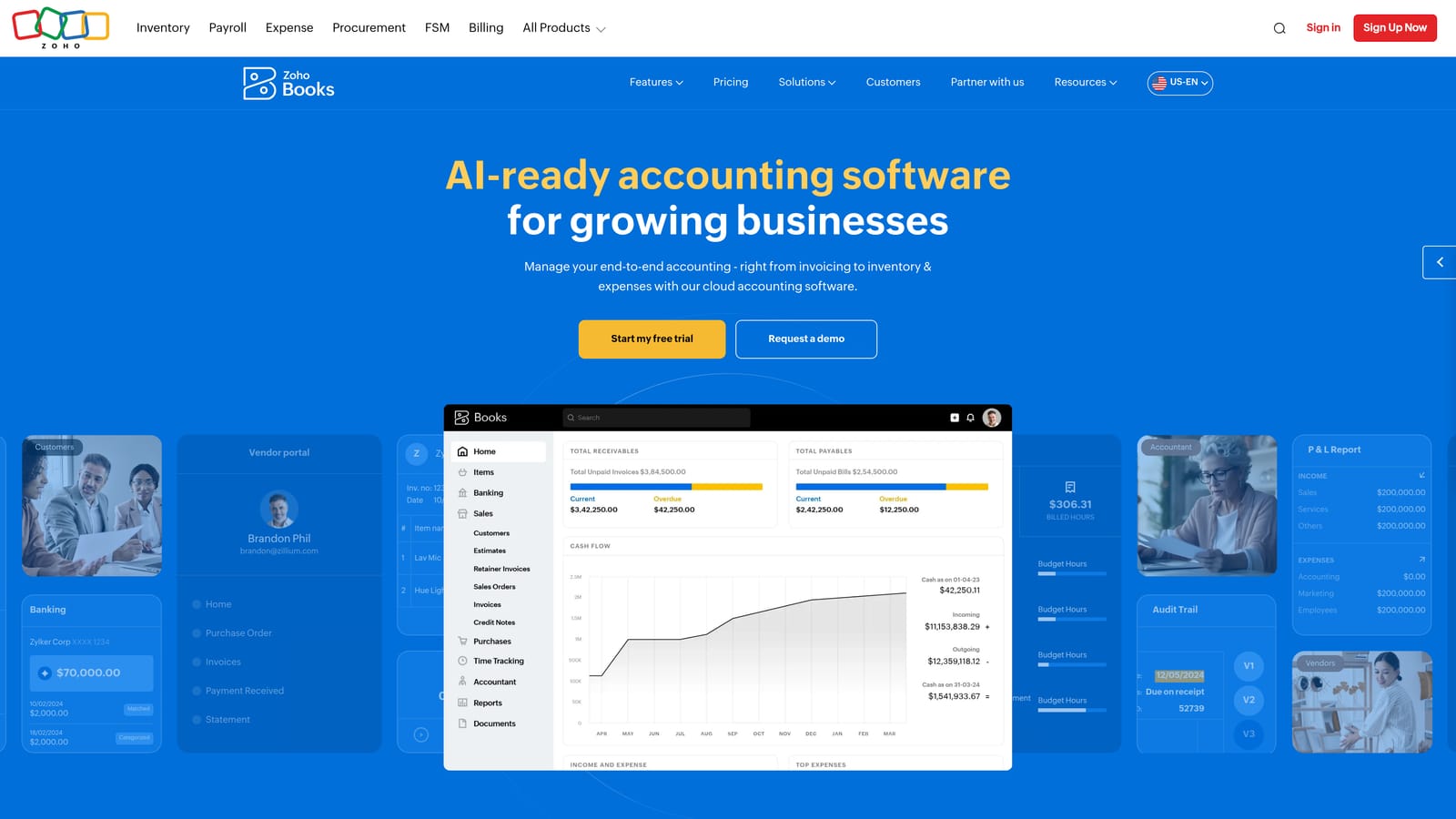 Screenshot of Zoho Books website