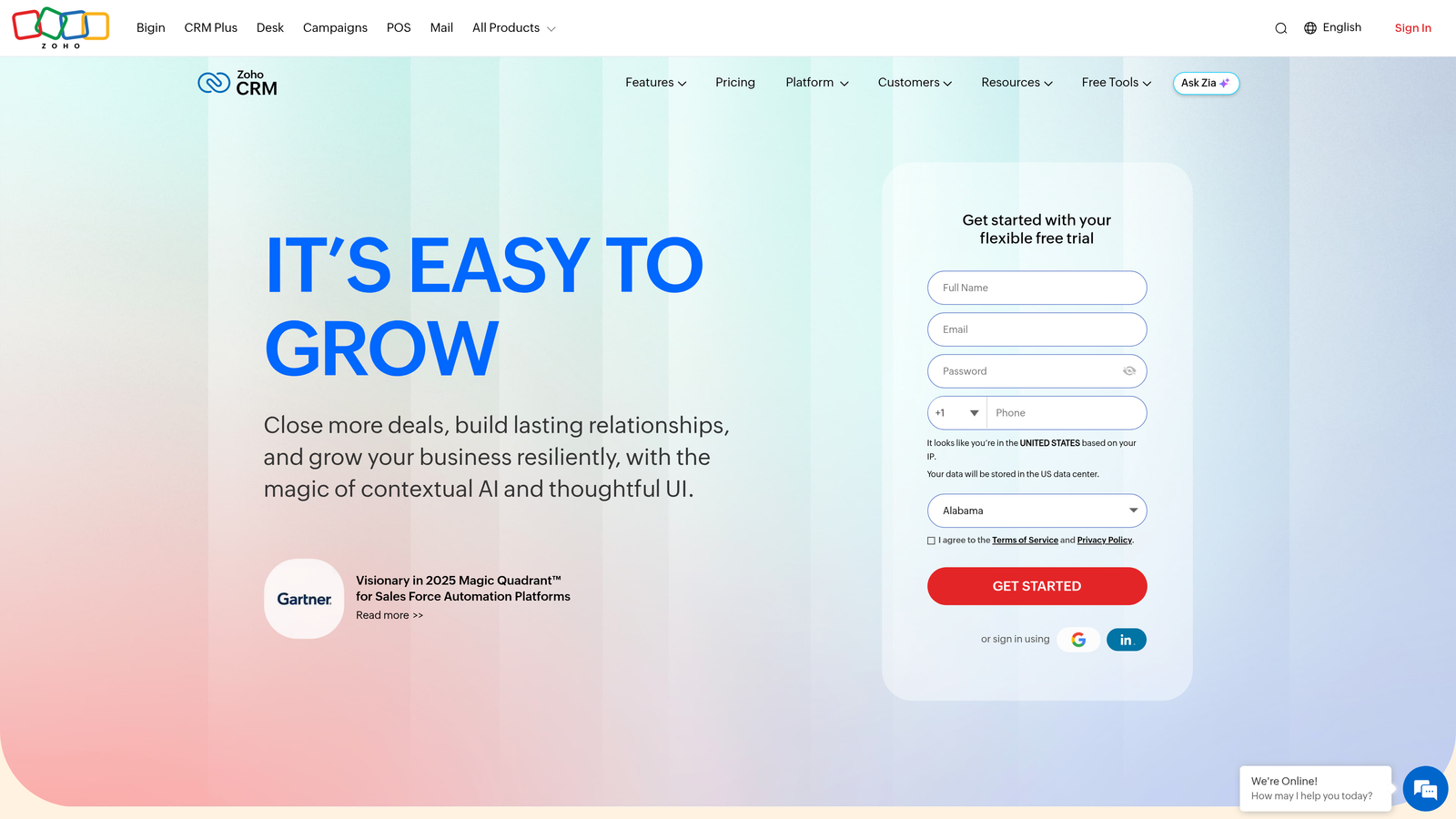 Screenshot of Zoho CRM Lead Scoring website