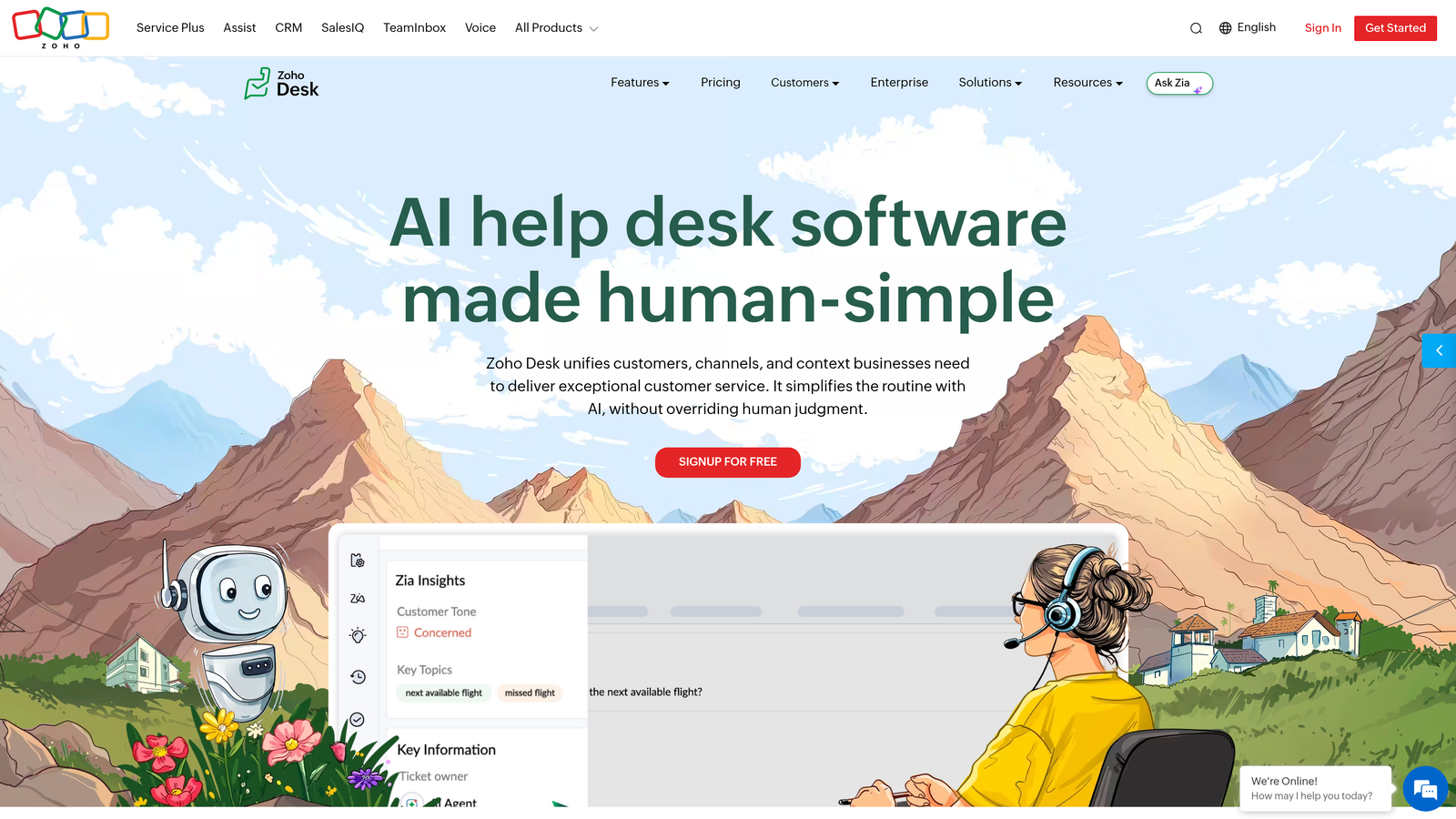 Screenshot of Zoho Desk website