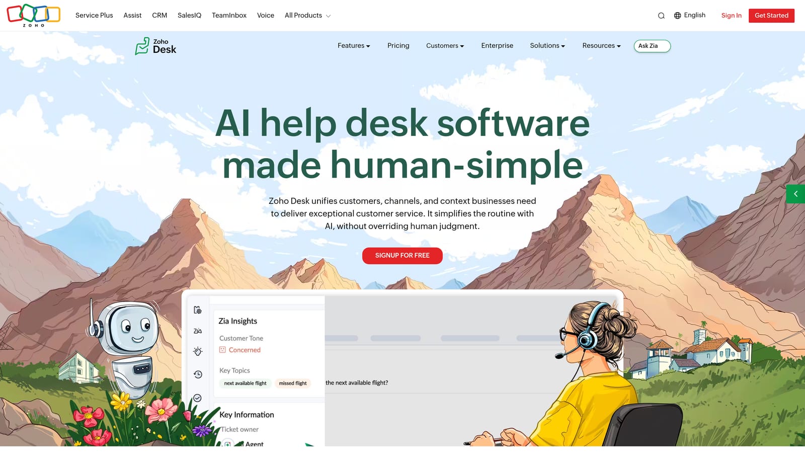 Screenshot of Zoho Desk website