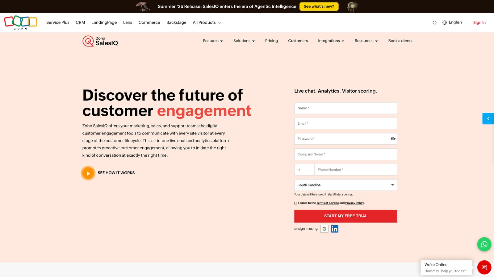 Screenshot of Zoho SalesIQ website