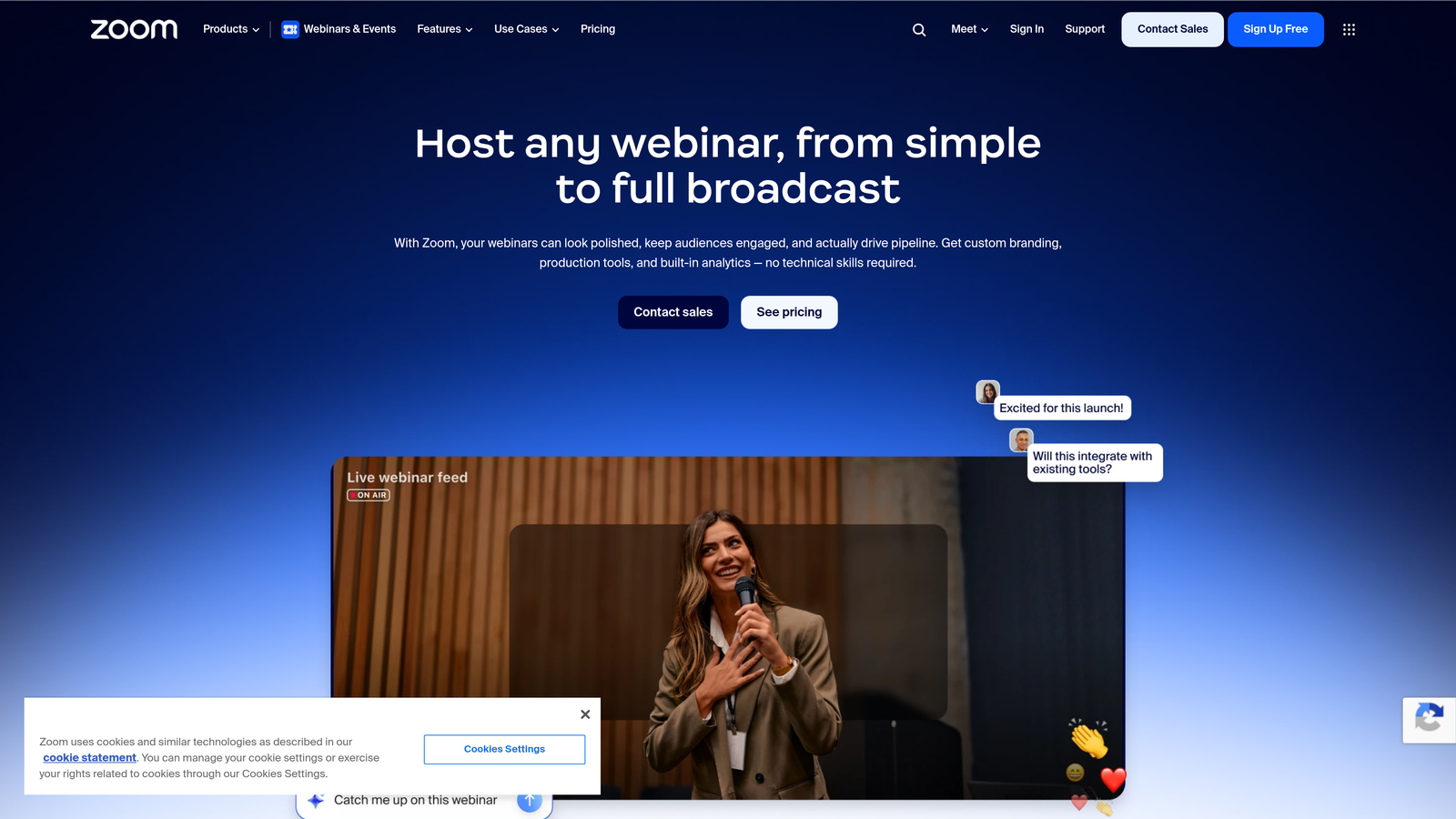 Screenshot of Zoom Events website