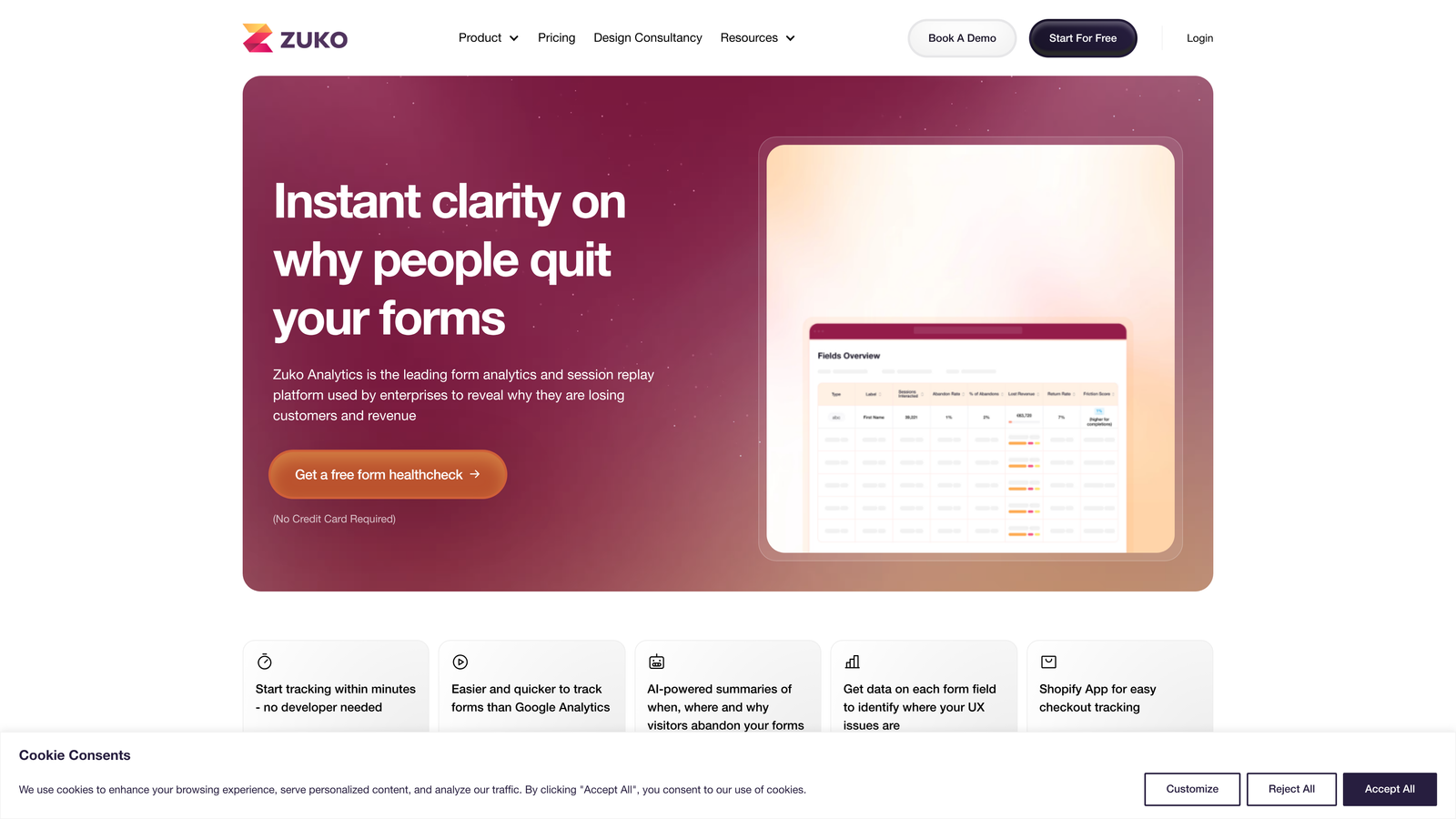 Screenshot of Zuko website