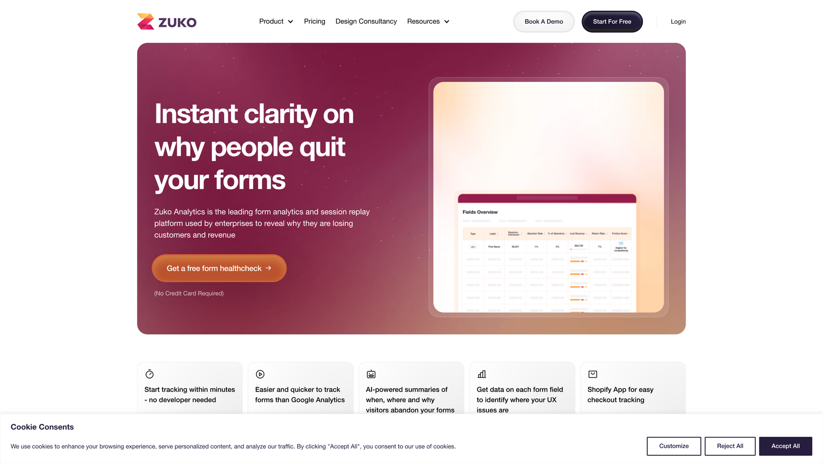 Screenshot of Zuko website