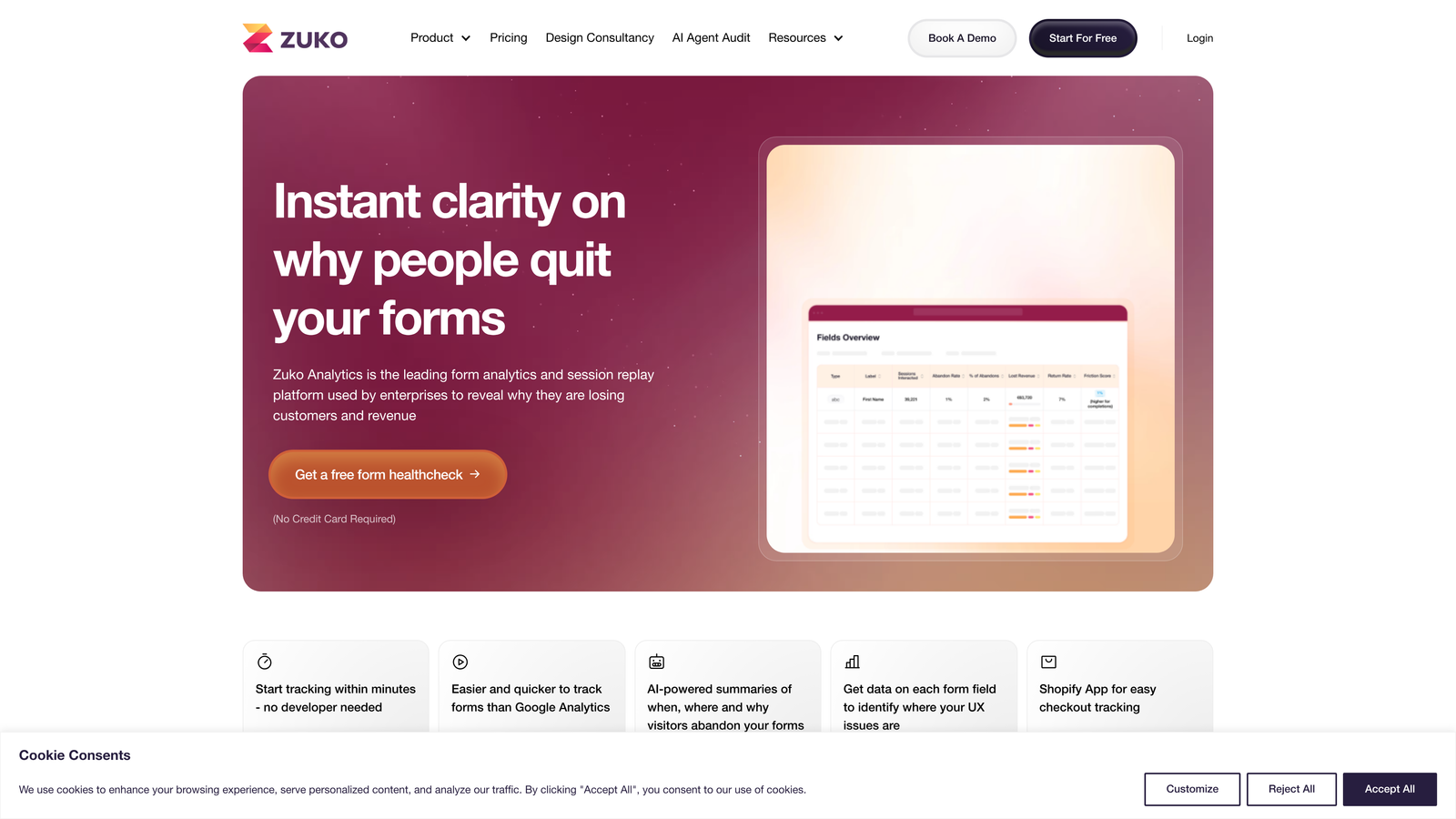 Screenshot of Zuko website