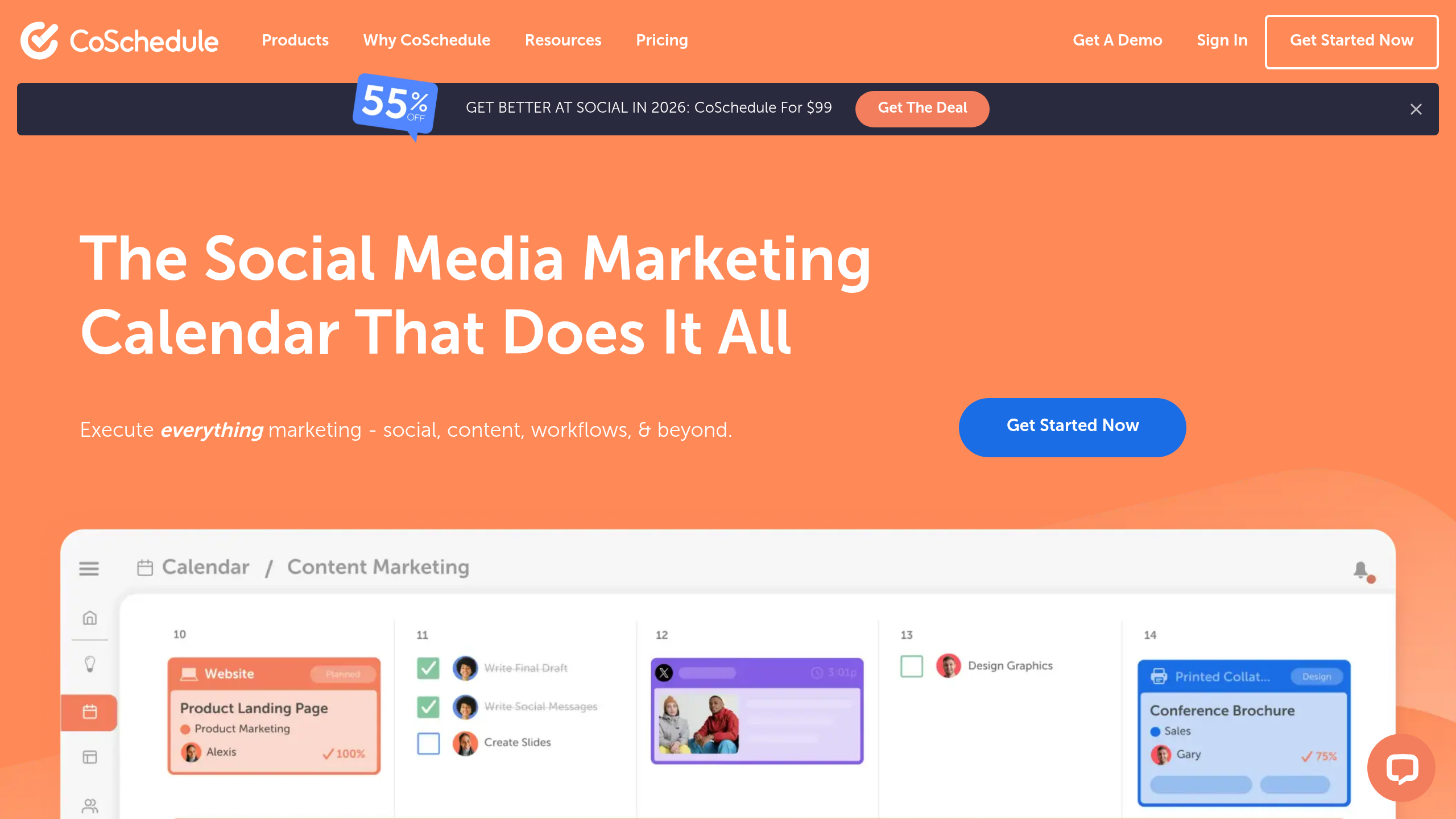 Screenshot of Coschedule website homepage