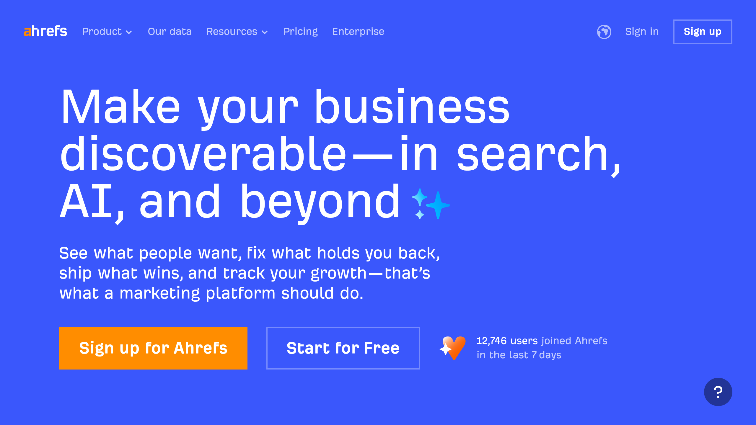Screenshot of Ahrefs website homepage