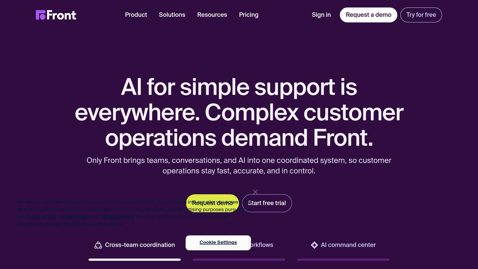 Screenshot of Front website homepage