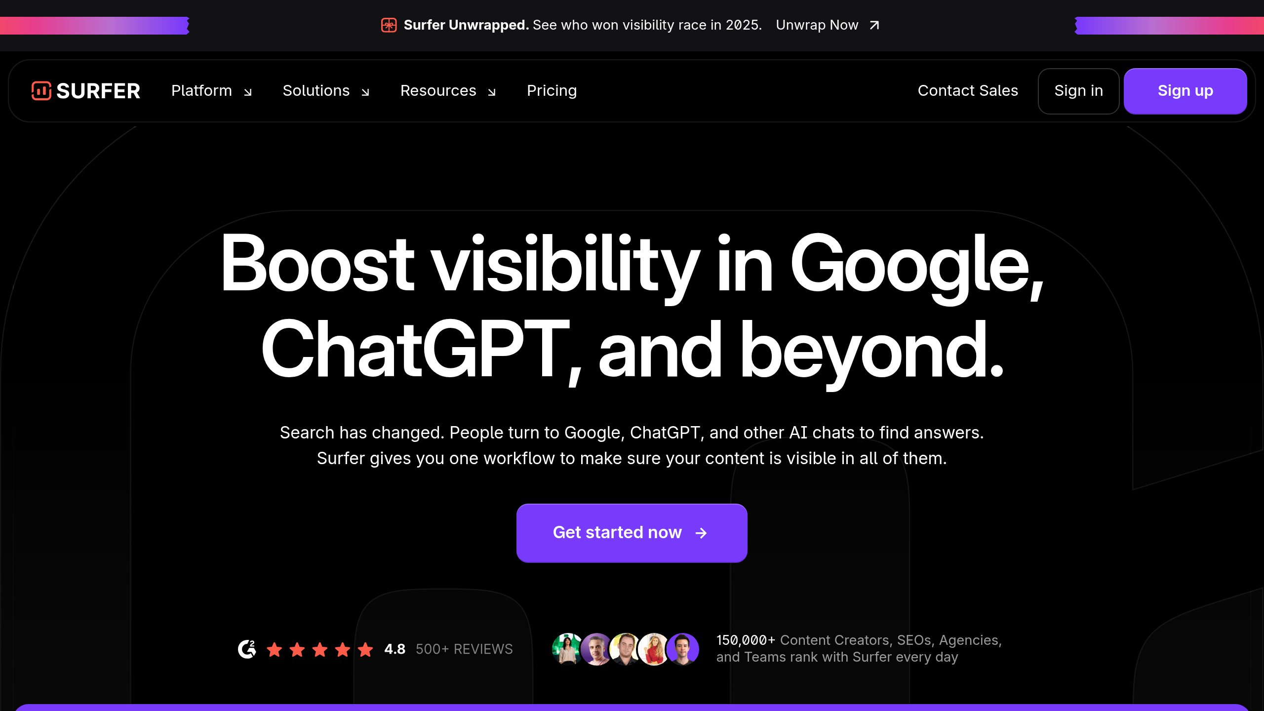 Screenshot of Surferseo website homepage