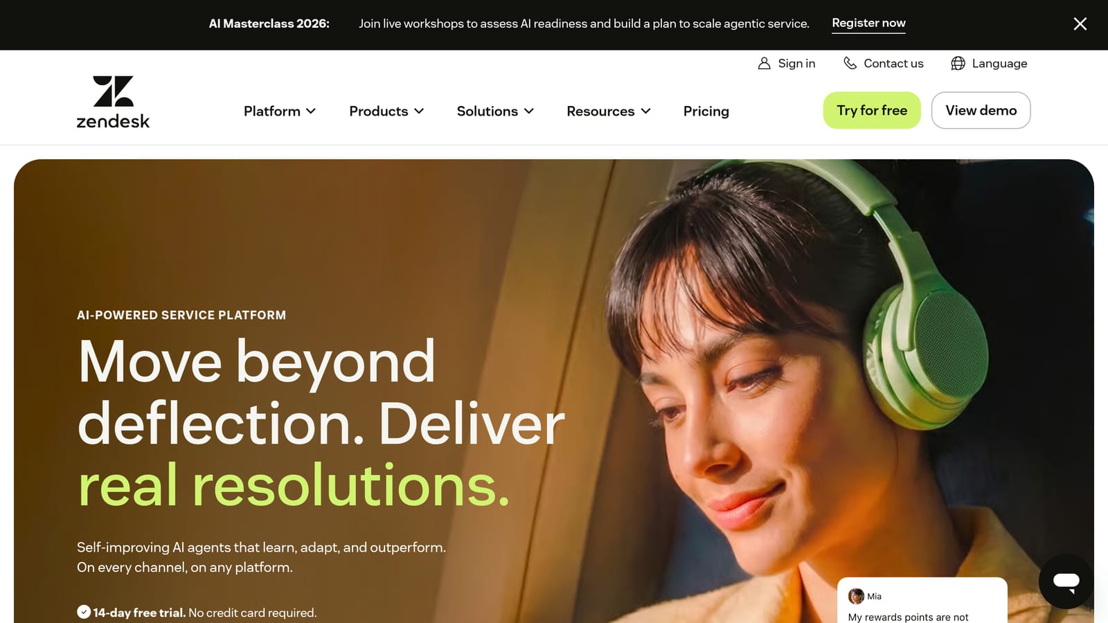 Screenshot of Zendesk website homepage