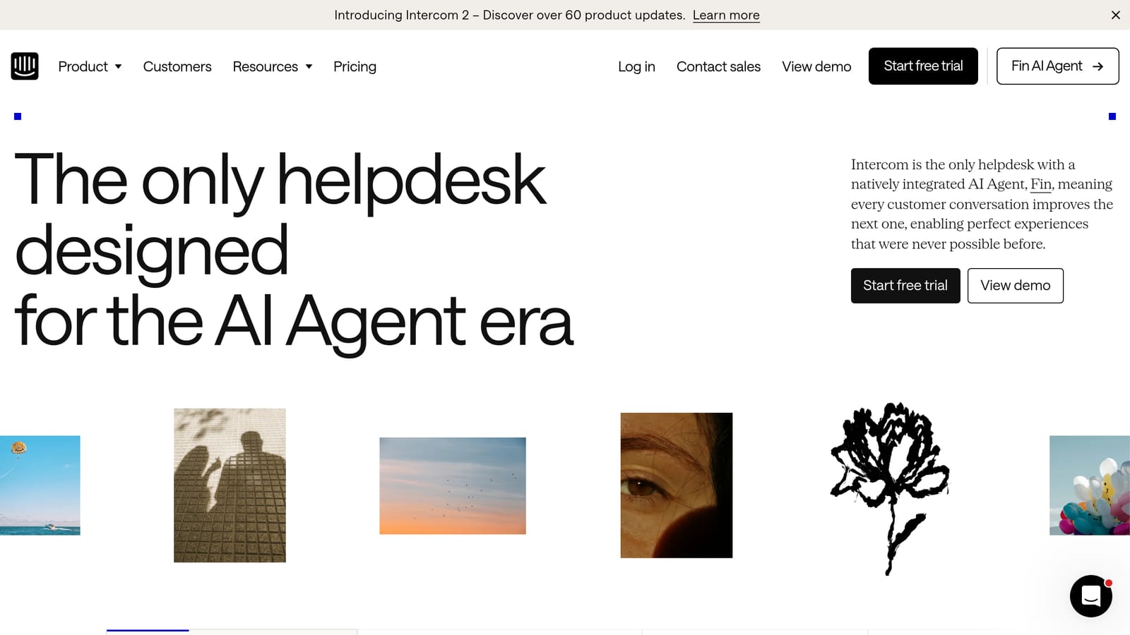 Screenshot of Intercom website homepage