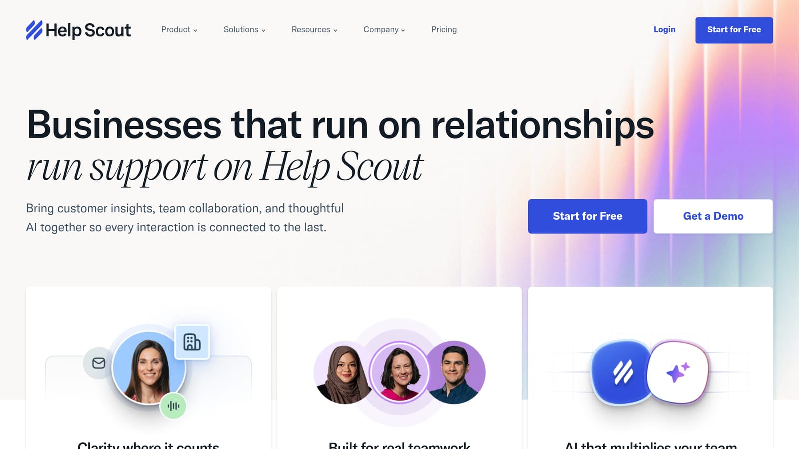 Screenshot of Helpscout website homepage