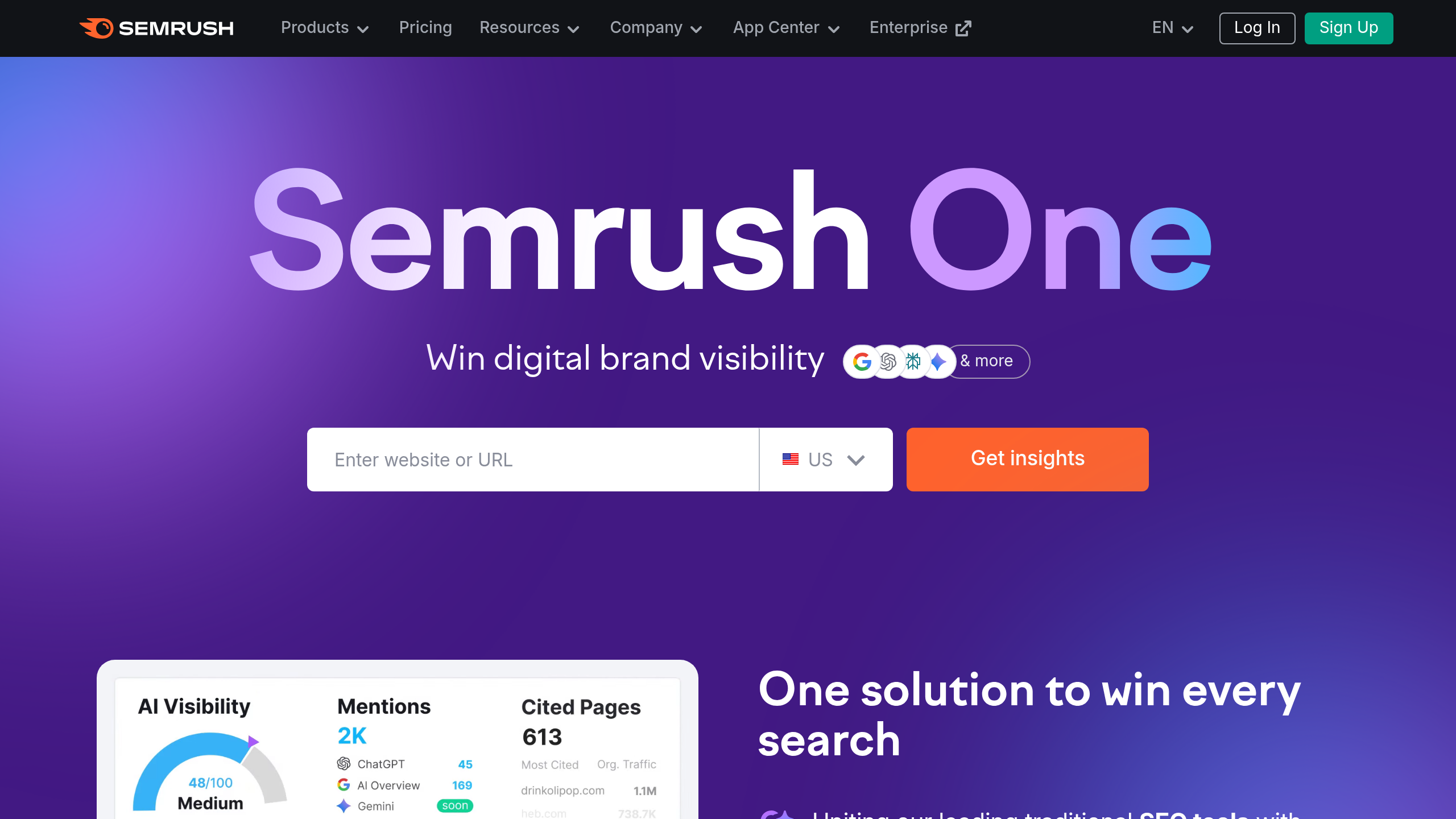 Screenshot of Semrush website homepage